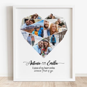 Plantilla geométrica de collage de fotos de corazón, regalo de aniversario para el esposo, collage en forma de corazón, collage de amor, regalo personalizado para novio