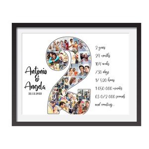 2nd Year Anniversary Gift Collage, 2 Year Wedding Gift for Husband, Number 2 Photo Collage, Personalized Gift, Custom Number Photo Collage