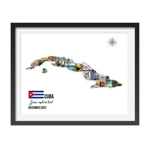 Collage personnalisé de carte de Cuba, collage de voyage à Cuba, collage photo personnalisé de carte de Cuba, collage de photos de voyage, art mural lune de miel, affiche de Cuba