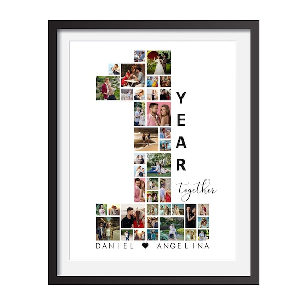 Personalize 1 Year Anniversary Collage, 1st Year Photo Collage of 40 Photos, First Anniversary gift, Personalized Gift for Him, Gift for Her