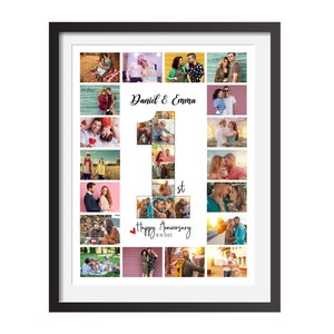 Collage de fotos personalizado para el primer aniversario, regalo para el esposo, collage del número uno, collage de fotos personalizado