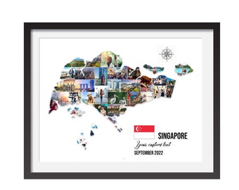 Gepersonaliseerde Singapore Travel Map, Singapore Map Photo Collage, Singapore MAP Collage, Travel Photo Collage, Honeymoon Wall Art aanpassen