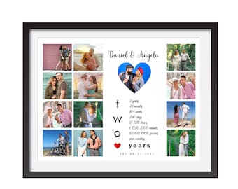 Personalize 2nd Anniversary Photo Collage, 2 Year Collage Gift for Husband, Second Anniversary Gift for Her, Custom 2 Year Anniversary Gift
