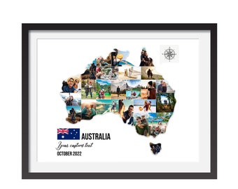 Personalisierte Australien Reisekarte, Australien Karte Fotocollage, Anpassen von Australien ART Collage, Reisefotocollage, Flitterwochen Wandkunst