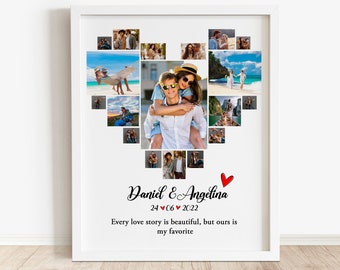 Plantilla de collage de fotos en forma de corazón, regalo de aniversario para él, collage de amor, plantilla de collage de fotos de corazón imprimible, collage de fotos de boda