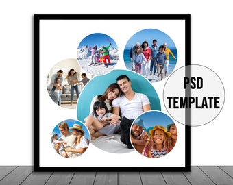 Plantilla de collage de fotos circular: Plantilla PSD de 40 x 40 cm (descarga digital)