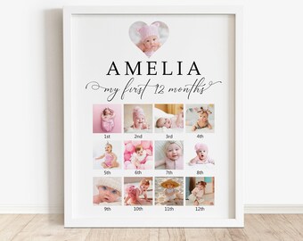 Personalized Baby's First Year Photo Collage: Modern Birthday Gift (Digital Download)
