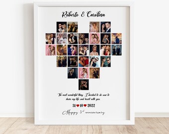 Collage de fotos personalizado en forma de corazón, regalo de aniversario (descarga digital)