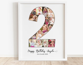 2 Year Birthday Photo Collage in PSD, Number Two, 2nd Birthday Poster Template, Second Birthday Gift, Personalized Gift for Second Birthday