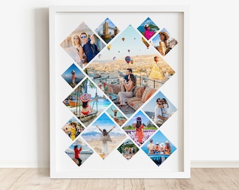 Photo Collage Template in Diamond Shape, Personalized Gift Collage, Scrapbook Template, Birthday Collage Gift, 16x20 inches, 12x15, 8x10