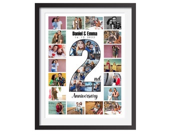 Personalize 2nd Anniversary Gift for Husband, Custom Photo Collage Gift, Second Anniversary Collage, 2 Year Anniversary, Number Two Collage