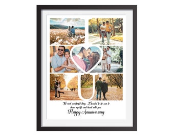 Personalized Anniversary Photo Collage, Custom Heart Gift (Digital Download)