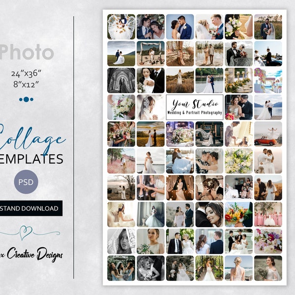 Poster Size Photo Collage Template 24x36, Editable Anniversary Collage, Round Corners, Storyboard, Memorial Poster, Celebration Poster