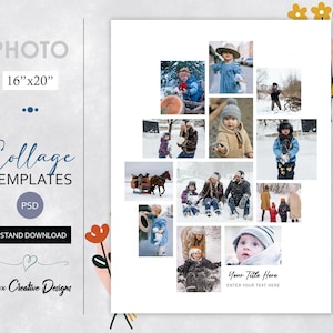 Photo Collage Template in 18"x24", Photoshop Template, Family Photo Collage, Wall Poster Collage, Portfolio, Scrapbook & Storyboard Template