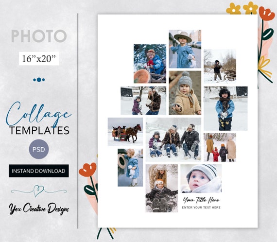 Photo Collage Template in 18x24, Photoshop Template, Family Photo Collage,  Wall Poster Collage, Portfolio, Scrapbook & Storyboard Template 