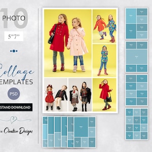 5" x 7" Digital Photo Collage Templates, Portfolio Design, Scrapbook Templates, Photography Templates, Ten(10) PSD Photoshop Templates