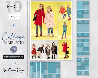 Plantillas de collage de fotos de 5x7: 10 diseños PSD (descarga digital)