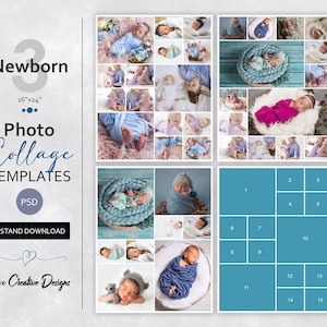 Newborn Photo Collage Templates 16&quot;x20&quot; Baby Photography Templates, Scrapbook Templates, Storyboard Photoshop templates