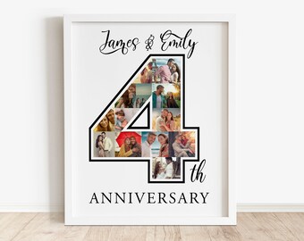Personalized 4th Anniversary Photo Collage: Custom Number Gift (Digital Download)