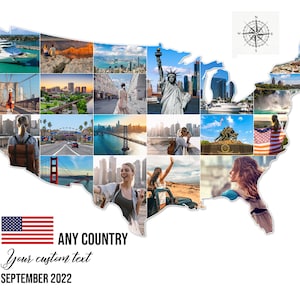 Collage de cartes personnalisé de n'importe quel pays, collage de photos de cartes de n'importe quel pays, collage de cartes à personnaliser, collage de photos de voyage, art mural lune de miel