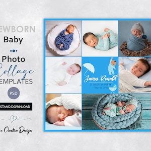 Newborn Photo Collage Template 16x16, Baby Girl, Baby Boy Photography Template, Storyboard Photoshop Template, Custom Wall Poster Collage