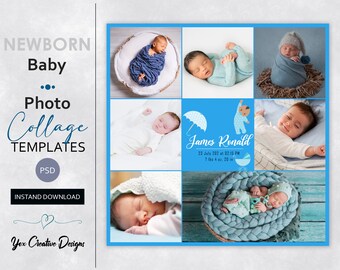 Newborn Photo Collage Template: Baby Storyboard (PSD Digital Download)