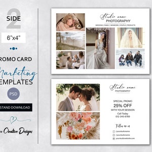 Fotografie Promo Card Template in 6 "x4" | Dubbele zijde ansichtkaart Sjabloon | Photoshop Photo Collage Marketing Template | Direct downloaden