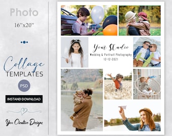 Plantilla de collage de fotos de 16 x 20: Plantilla PSD de cinco guiones gráficos (descarga digital)
