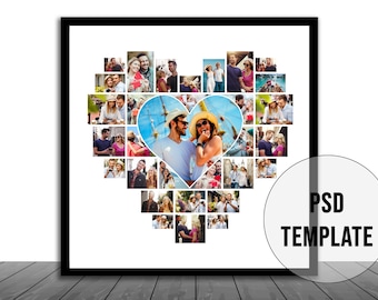 Modello di collage di foto a forma di cuore: storyboard d'amore (download digitale)