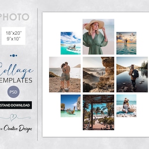 Photo Collage Template in 18"x20, 9"x10", Photoshop PSD Template, Portfolio, Scrapbook, Storyboard Design Template, Wall Poster Template