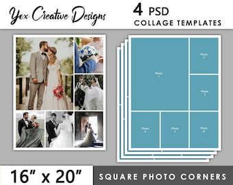 16x20 Photo Collage Templates: 4 PSD Designs (Digital Download)