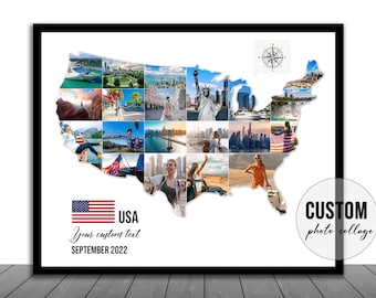 Personalized USA Travel Map Photo Collage: Honeymoon Gift (Digital File)