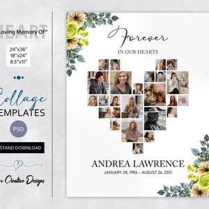 Funeral Welcome Sign Photo Collage, Celebration of life Sign, Memorial Poster for Funeral, Heart Shape Funeral Poster, Photo Display Collage