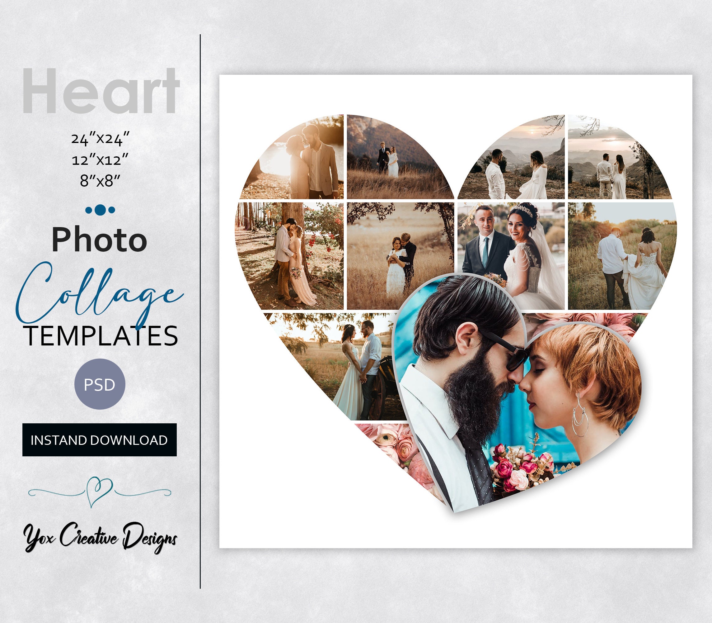 Heart Photo Collage Template in 24x24 Love pic