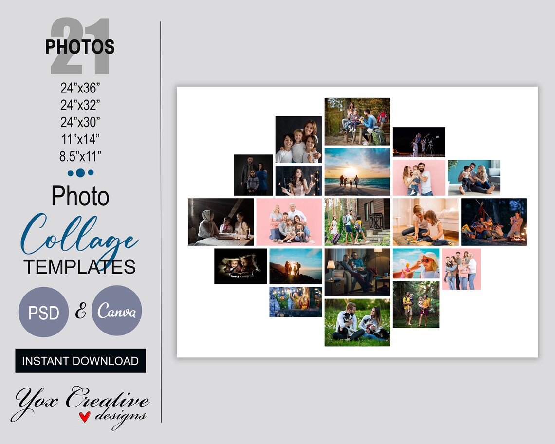 Photo Collage Template PSD Canva For 21 Photos Instant Etsy