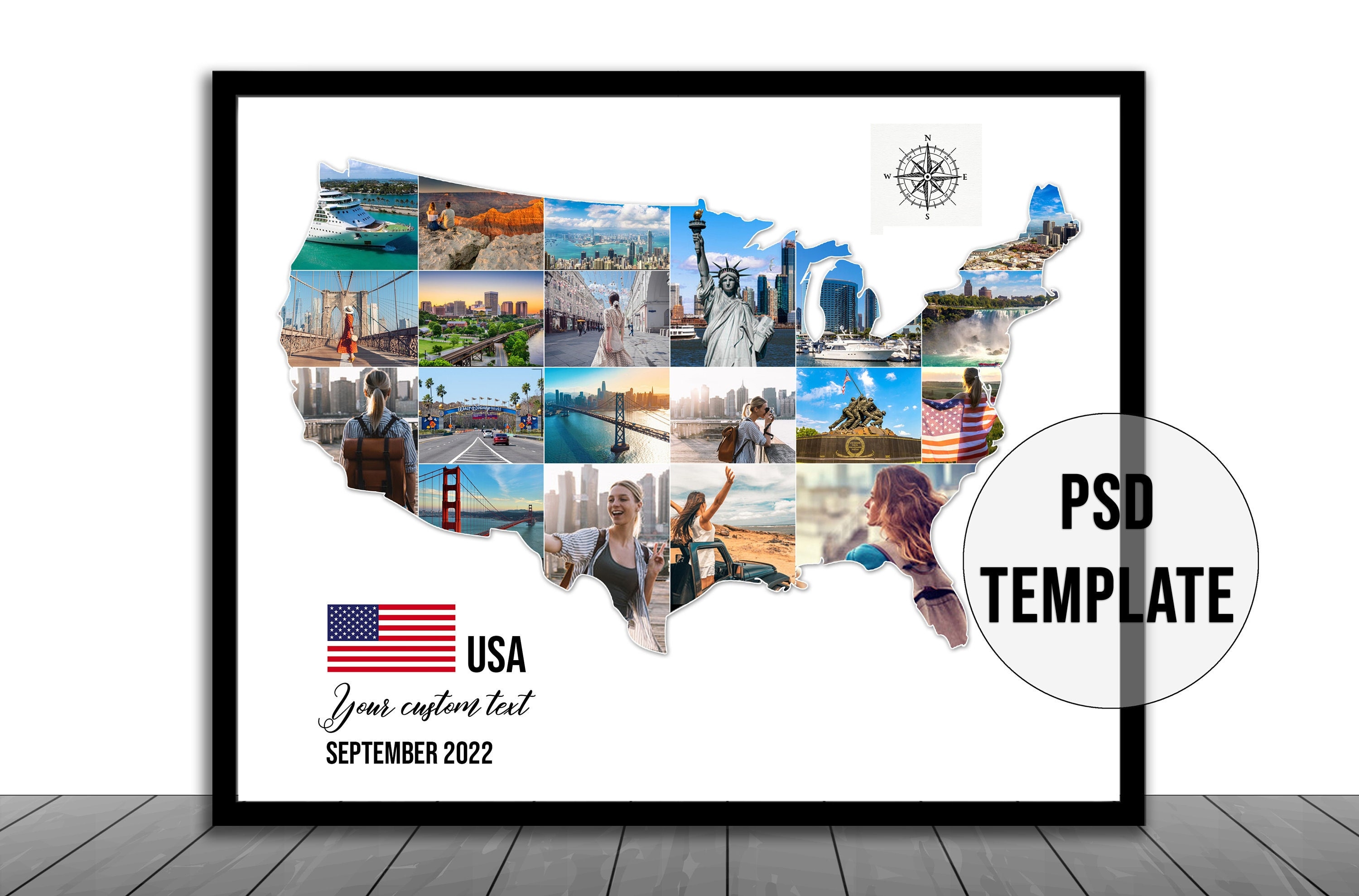 USA Karte Foto Collage Vorlage, American ART Collage, Reise Foto Collage, Hochzeitsgeschenk, Flitterwochen Foto, Wand Kunst USA Collage