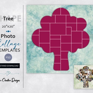 Tree shape photo collage template 20&quot;x20&quot;, Scrapbook template, PSD template for Storyboard, Photoshop template