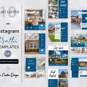 10 Just Listed Realtor Instagram Post Templates, Real Estate Agent Social Media Post Canva Template, Real Estate Marketing Customizable Post