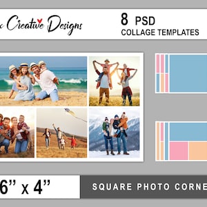 Photo Collage Templates: 8 PSD Postcard Designs (4x6) (Digital Download)