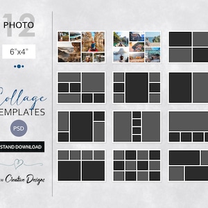 Fotocollage Sjablonen Kit in 6 x4, 12 Photoshop Photo Card Templates Pack voor fotografie Portfolio, Storyboards, Fotografie Portfolio afbeelding 1