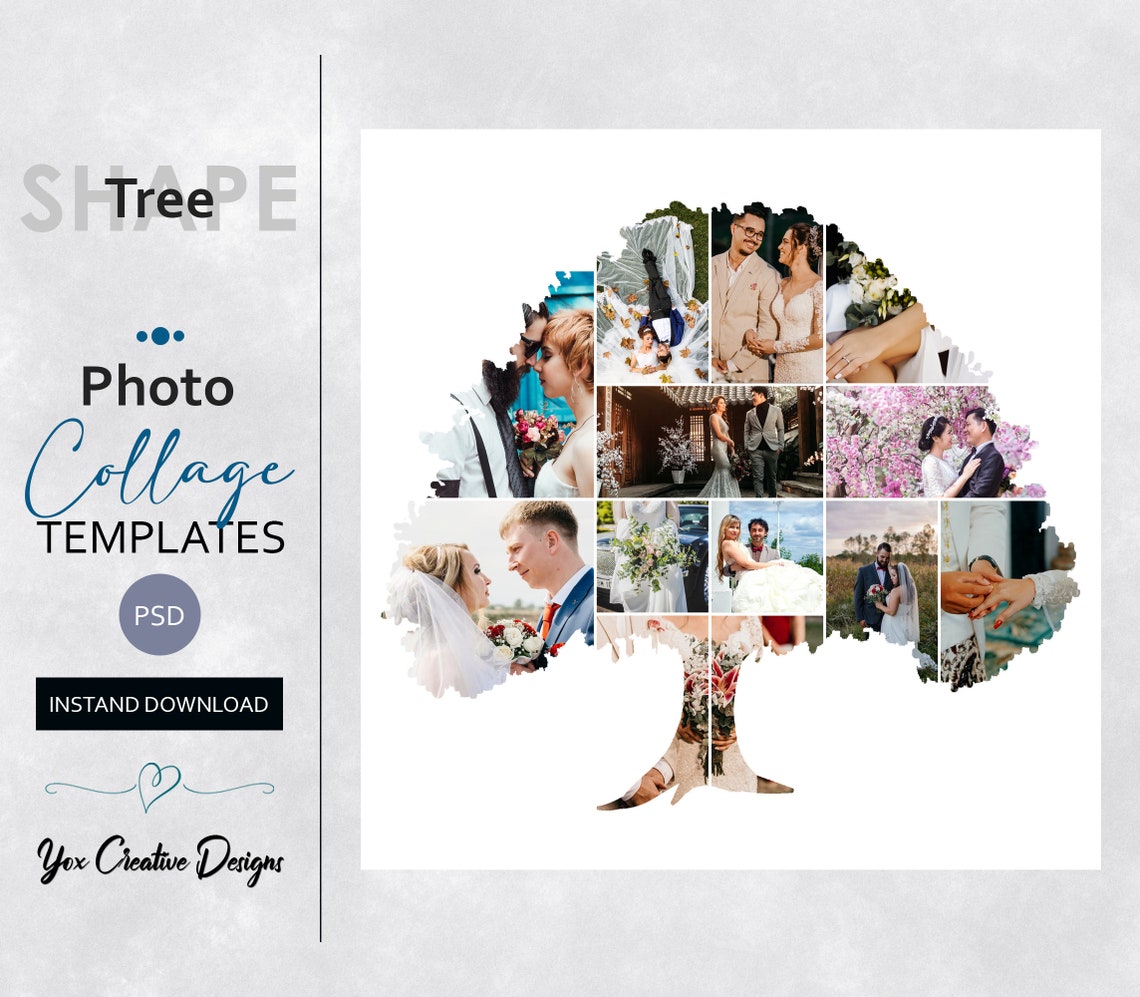 Tree Shape Photo Collage Templates 16x16 Etsy