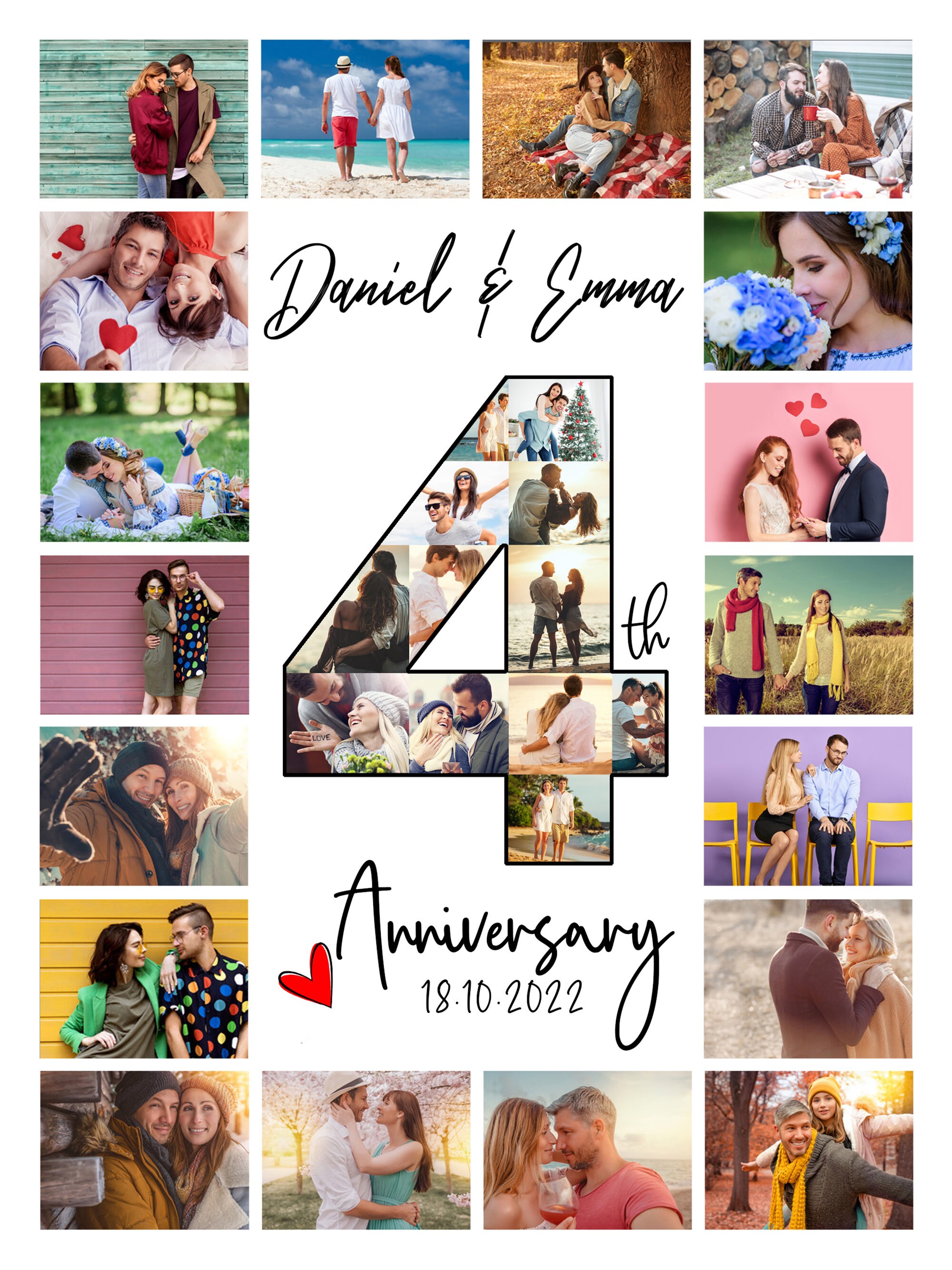 4th Anniversary Photo Collage Template: Scrapbook Gift (PSD) - Etsy