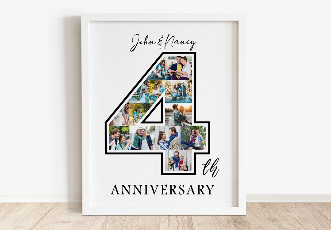 4 Year Anniversary Photo Collage Template, 4th Anniversary Gift for ...