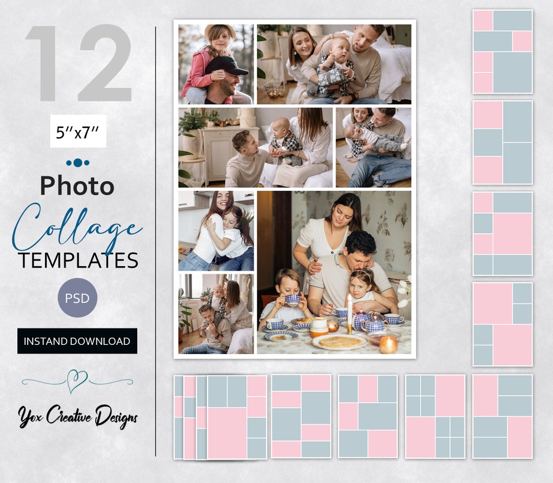 5x7 Photo Collage Templates: Storyboard, Scrapbook (digital Download ...
