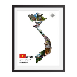 Collage personnalisé de carte du Vietnam, collage de photos de voyage au Vietnam, collage personnalisé de carte du Vietnam, collage de photos de voyage, art mural lune de miel