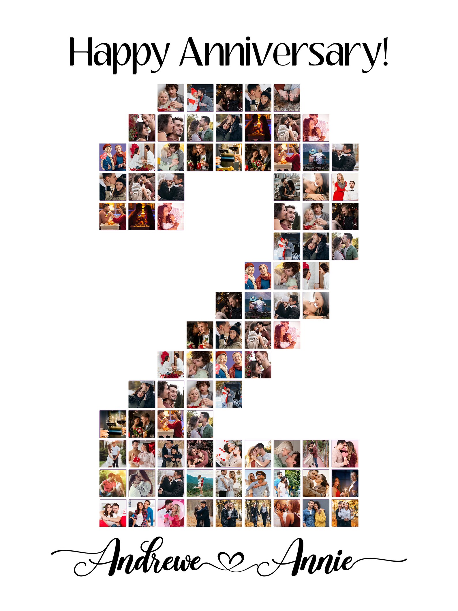 2nd Anniversary Photo Collage Template: Number 2 (PSD) - Etsy