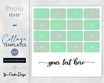 16 Photo Collage Template: 12x12 Storyboard (PSD Digital Download)