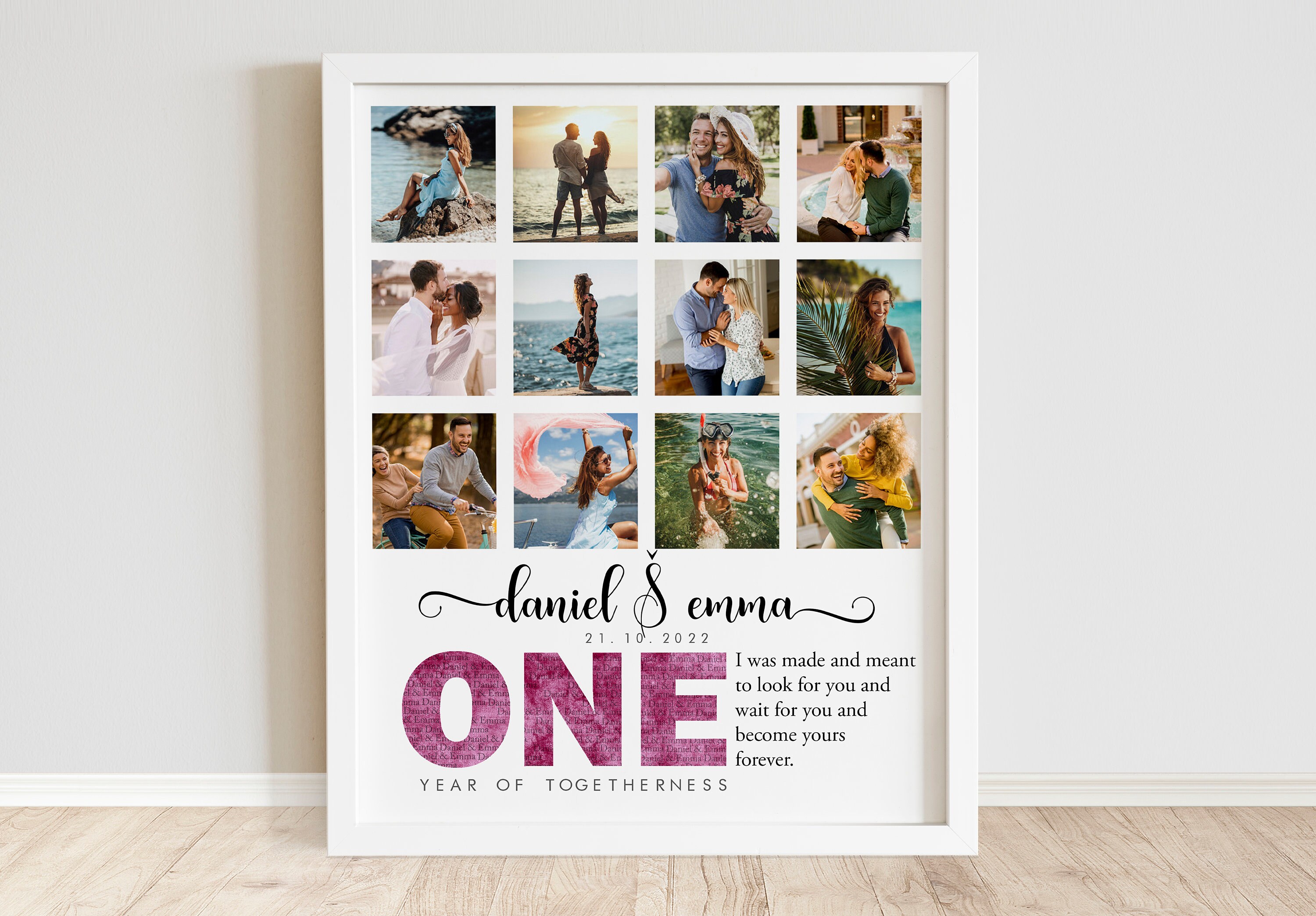 Personalize First Anniversary Gift for Husband, 1st Anniversary Collage, 1  Year Anniversary, Heart Photo Collage, Personalized Gift for Him 