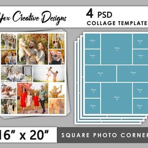 16" x 20" Photo Collage Templates, Portfolio Design, Scrapbook Templates, Photography Templates, Four (4) PSD Digital Photoshop Templates