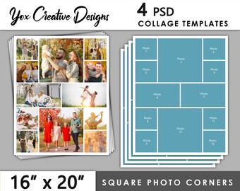 Plantillas de collage de fotos: Diseño de portafolio PSD de 16 x 20 (descarga digital)